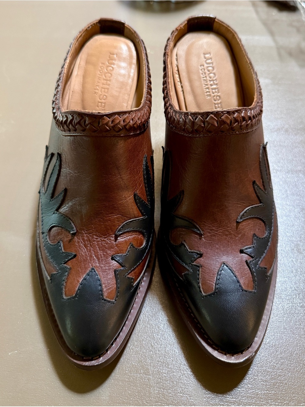 Lucchese Two-Tone Western Leather Mules Clogs Slide Cowboy Boots - Picture 2 of 7